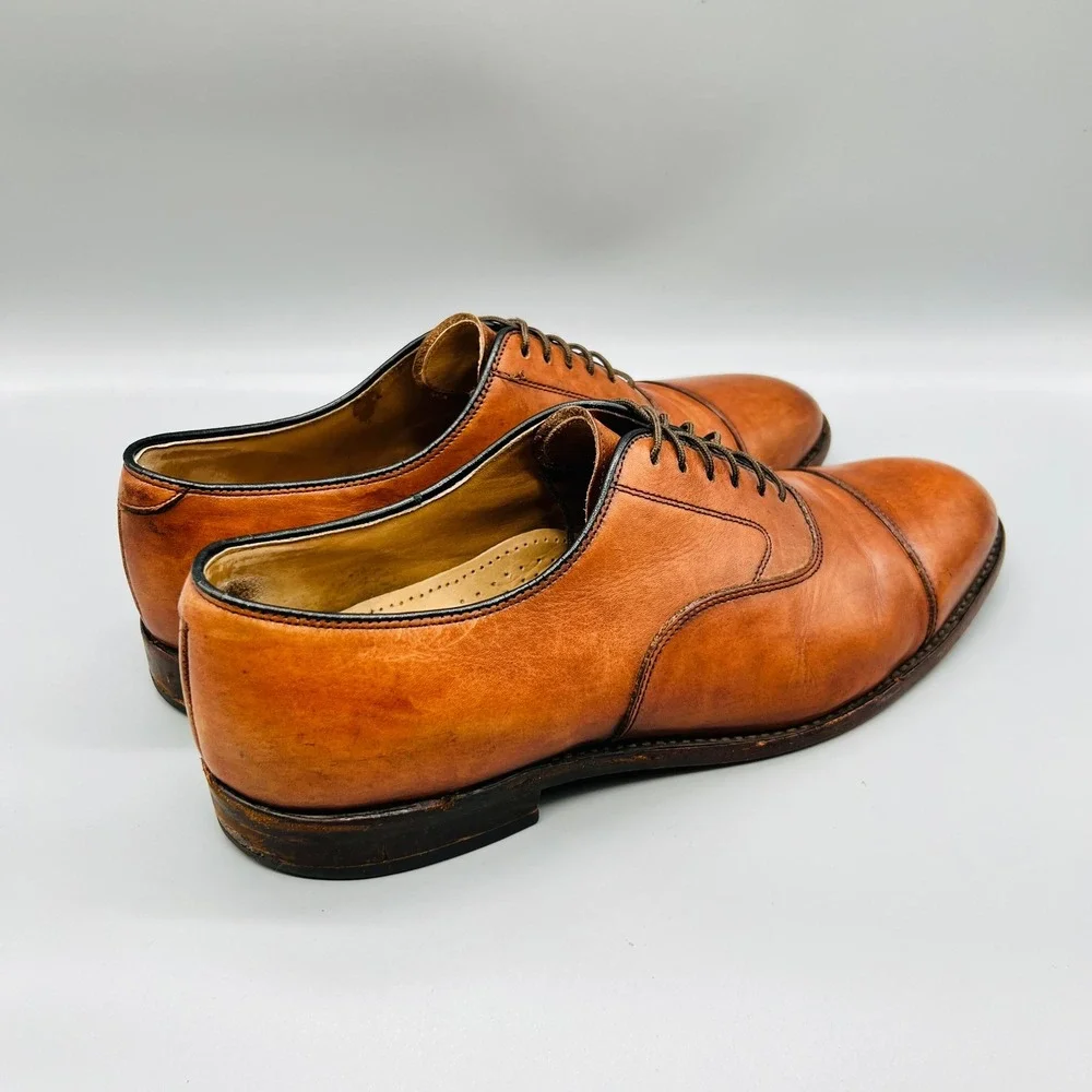 Johnston & Murphy Shoes Mens 10 Brown Leather Cap Toe Lace Up Dress Classic